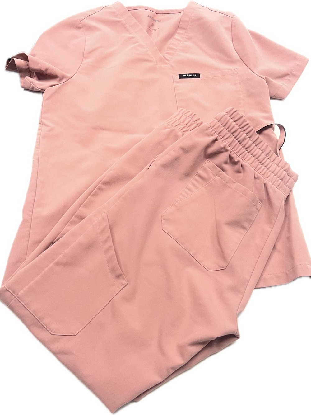Jaanuu Dusty Rose V-Neck Scrub Set